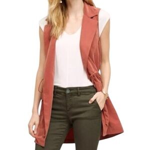 Anthropologie Elevenses Sleeveless Trench Vest Coral Open Front M